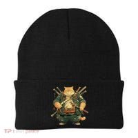 Japanese Art Cat Ninja Ukiyo-e Anime Style Samurai Cat Beanie thumb 0