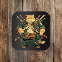 Japanese Art Cat Ninja Ukiyo-e Anime Style Samurai Cat Coaster thumb 0