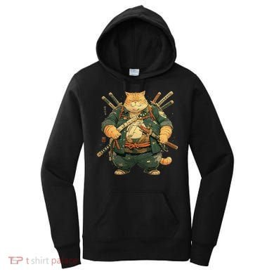 Japanese Art Cat Ninja Ukiyo-e Anime Style Samurai Cat Women's Hoodie