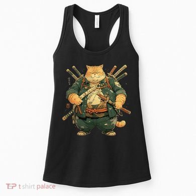 Japanese Art Cat Ninja Ukiyo-e Anime Style Samurai Cat Women's Tank Top