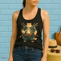 Japanese Art Cat Ninja Ukiyo-e Anime Style Samurai Cat Women's Tank Top thumb 2