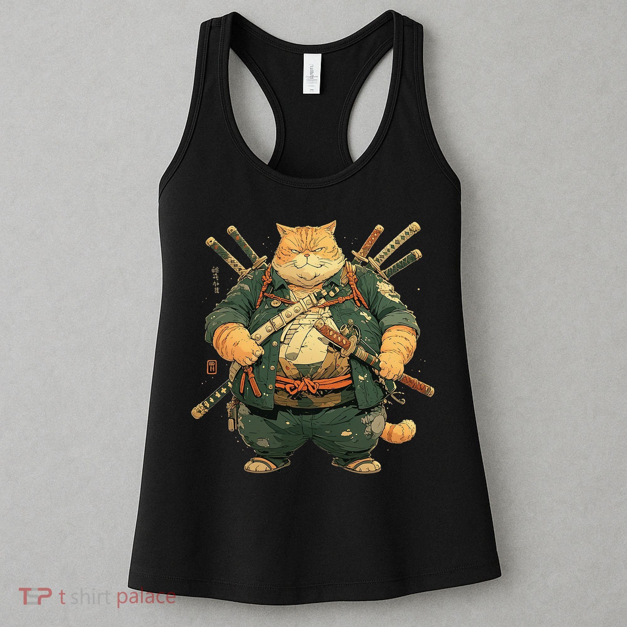 Japanese Art Cat Ninja Ukiyo-e Anime Style Samurai Cat Women's Tank Top