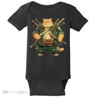 Japanese Art Cat Ninja Ukiyo-e Anime Style Samurai Cat Baby Bodysuit thumb 0