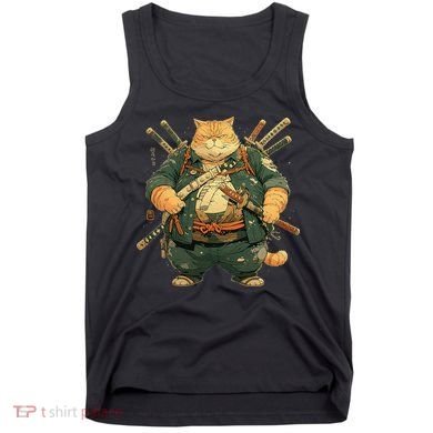 Japanese Art Cat Ninja Ukiyo-e Anime Style Samurai Cat Tank Top