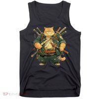 Japanese Art Cat Ninja Ukiyo-e Anime Style Samurai Cat Tank Top thumb 0