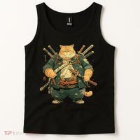 Japanese Art Cat Ninja Ukiyo-e Anime Style Samurai Cat Tank Top thumb 2