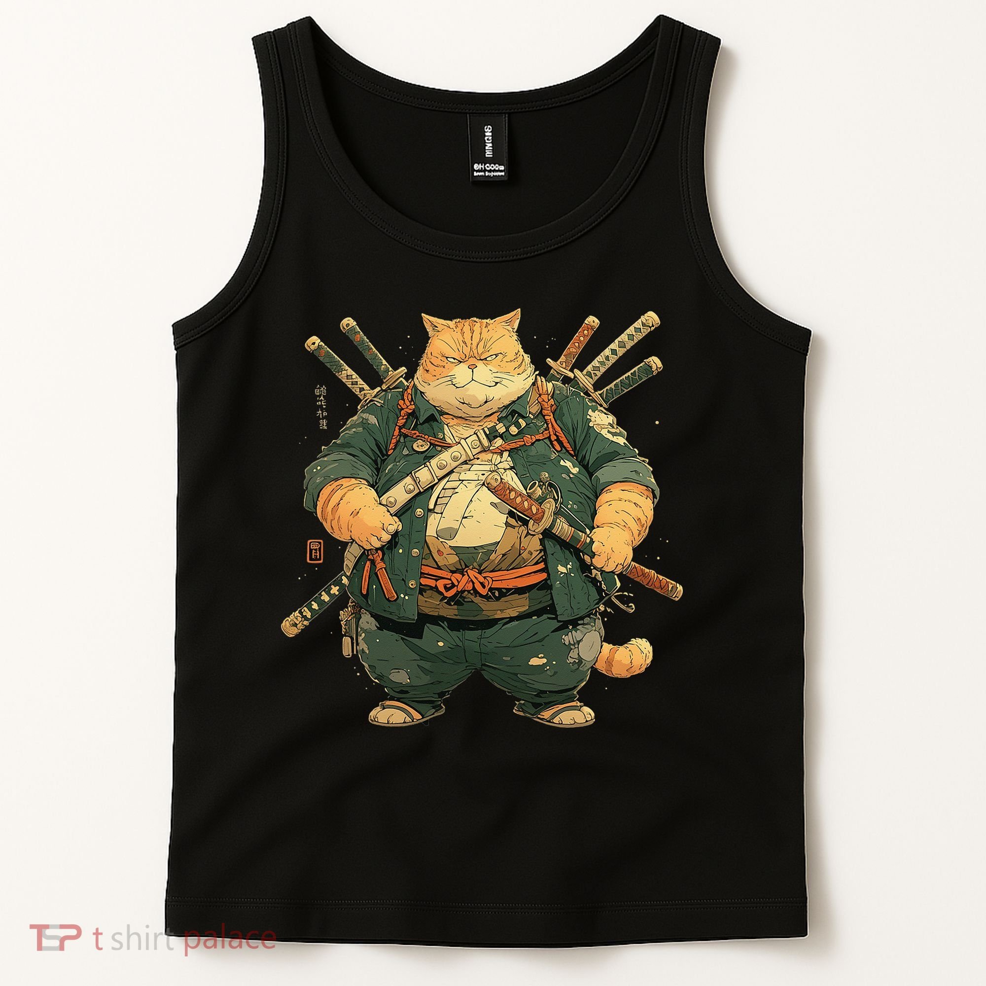Japanese Art Cat Ninja Ukiyo-e Anime Style Samurai Cat Tank Top