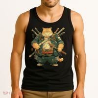 Japanese Art Cat Ninja Ukiyo-e Anime Style Samurai Cat Tank Top thumb 3