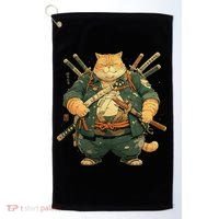 Japanese Art Cat Ninja Ukiyo-e Anime Style Samurai Cat Golf Towel thumb 0