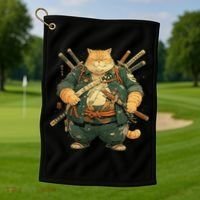 Japanese Art Cat Ninja Ukiyo-e Anime Style Samurai Cat Golf Towel thumb 1