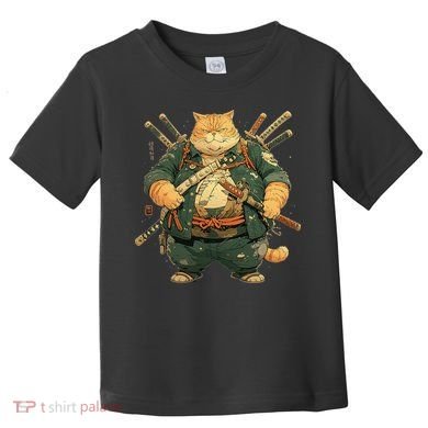 Japanese Art Cat Ninja Ukiyo-e Anime Style Samurai Cat Toddler T-Shirt