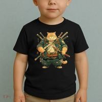 Japanese Art Cat Ninja Ukiyo-e Anime Style Samurai Cat Toddler T-Shirt thumb 2
