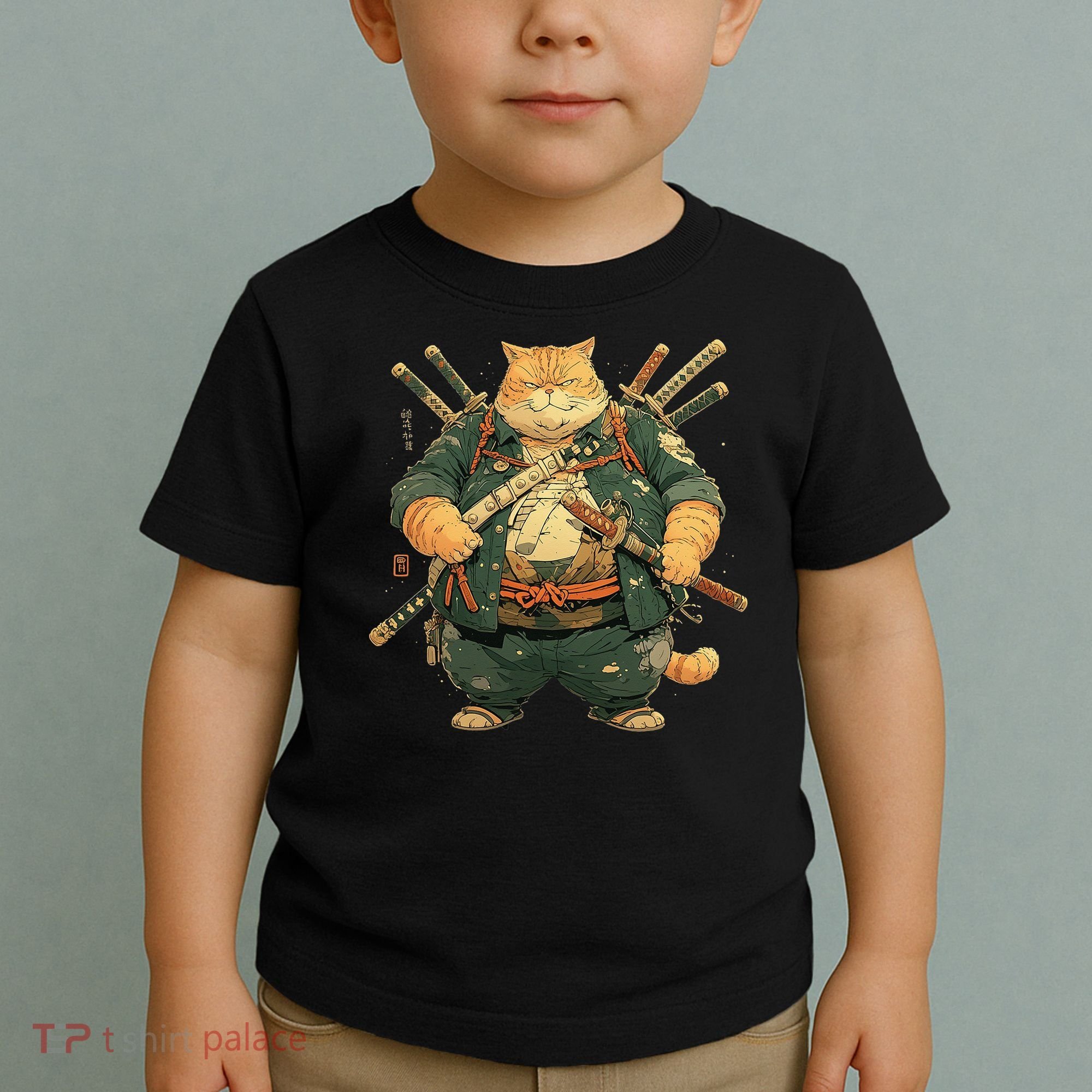 Japanese Art Cat Ninja Ukiyo-e Anime Style Samurai Cat Toddler T-Shirt