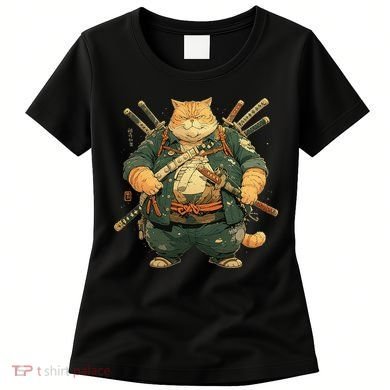 Japanese Art Cat Ninja Ukiyo-e Anime Style Samurai Cat Women's T-Shirt