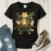 Japanese Art Cat Ninja Ukiyo-e Anime Style Samurai Cat Women's T-Shirt thumb 3