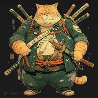 Japanese Art Cat Ninja Ukiyo-e Anime Style Samurai Cat Women's T-Shirt thumb 6