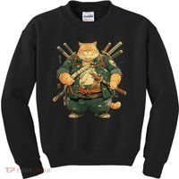 Japanese Art Cat Ninja Ukiyo-e Anime Style Samurai Cat Kids Sweatshirt thumb 0