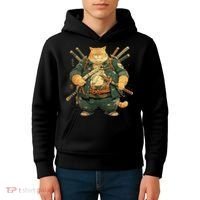 Japanese Art Cat Ninja Ukiyo-e Anime Style Samurai Cat Kids Hoodie thumb 4