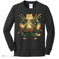Japanese Art Cat Ninja Ukiyo-e Anime Style Samurai Cat Kids Long Sleeve Shirt thumb 0