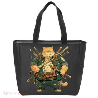 Japanese Art Cat Ninja Ukiyo-e Anime Style Samurai Cat Tote Bag