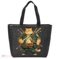Japanese Art Cat Ninja Ukiyo-e Anime Style Samurai Cat Tote Bag thumb 0