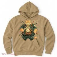 Japanese Art Cat Ninja Ukiyo-e Anime Style Samurai Cat Hoodie thumb 0