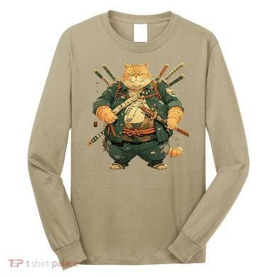 Japanese Art Cat Ninja Ukiyo-e Anime Style Samurai Cat Long Sleeve Shirt