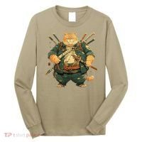 Japanese Art Cat Ninja Ukiyo-e Anime Style Samurai Cat Long Sleeve Shirt thumb 0