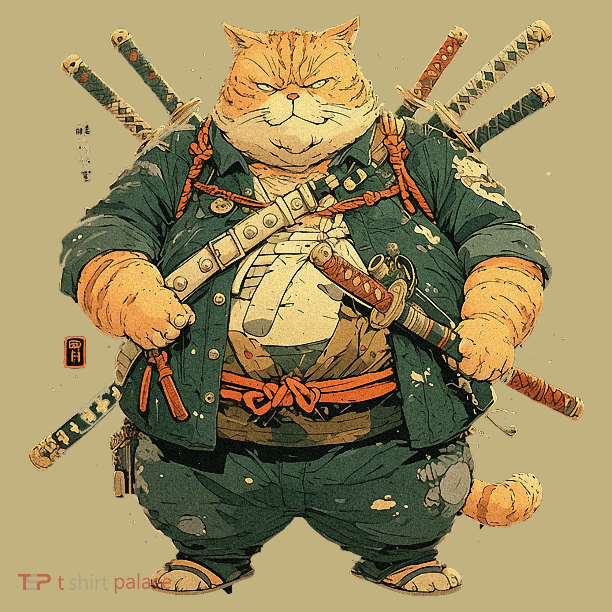 Japanese Art Cat Ninja Ukiyo-e Anime Style Samurai Cat Long Sleeve Shirt