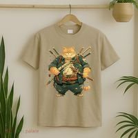 Japanese Art Cat Ninja Ukiyo-e Anime Style Samurai Cat T-Shirt thumb 2