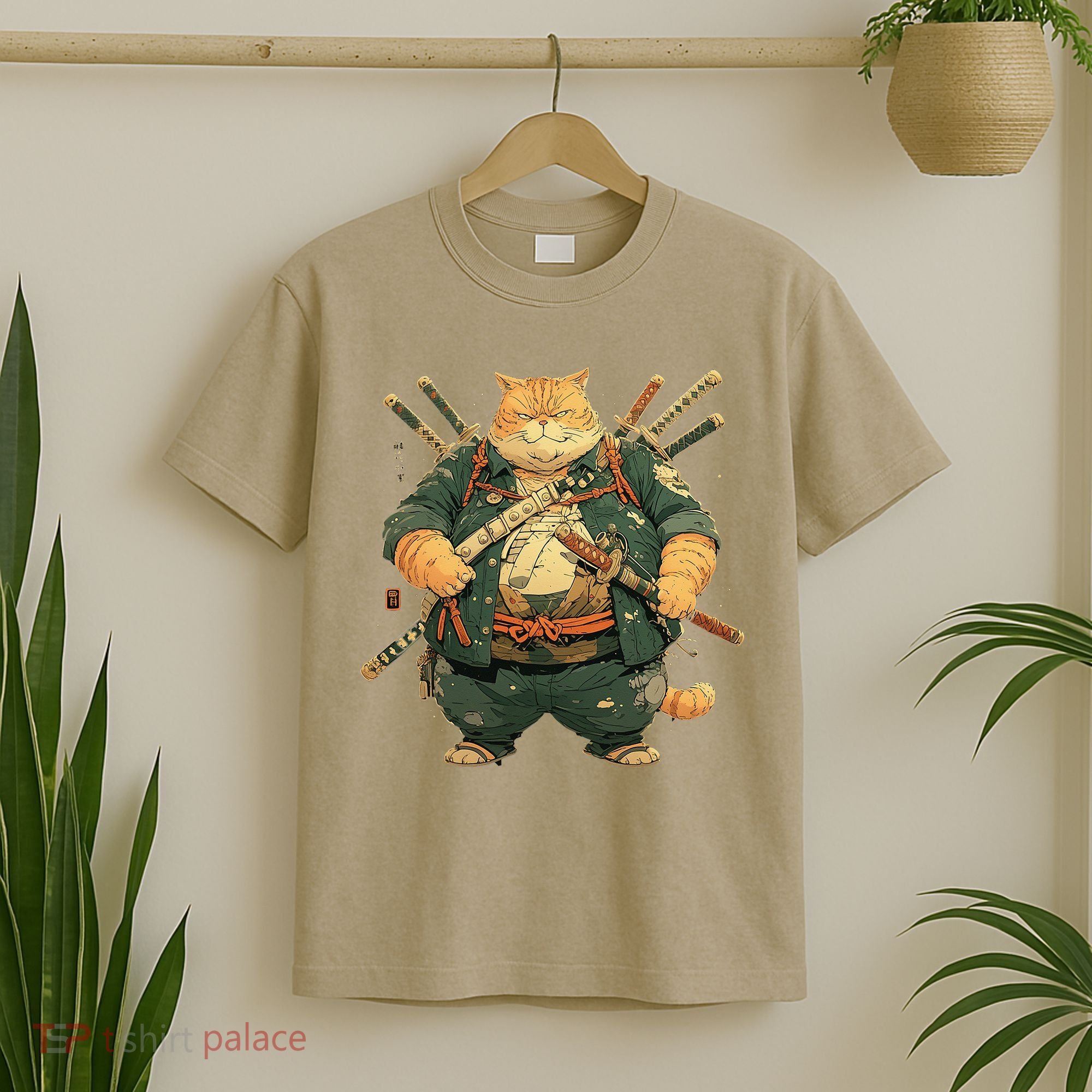 Japanese Art Cat Ninja Ukiyo-e Anime Style Samurai Cat T-Shirt