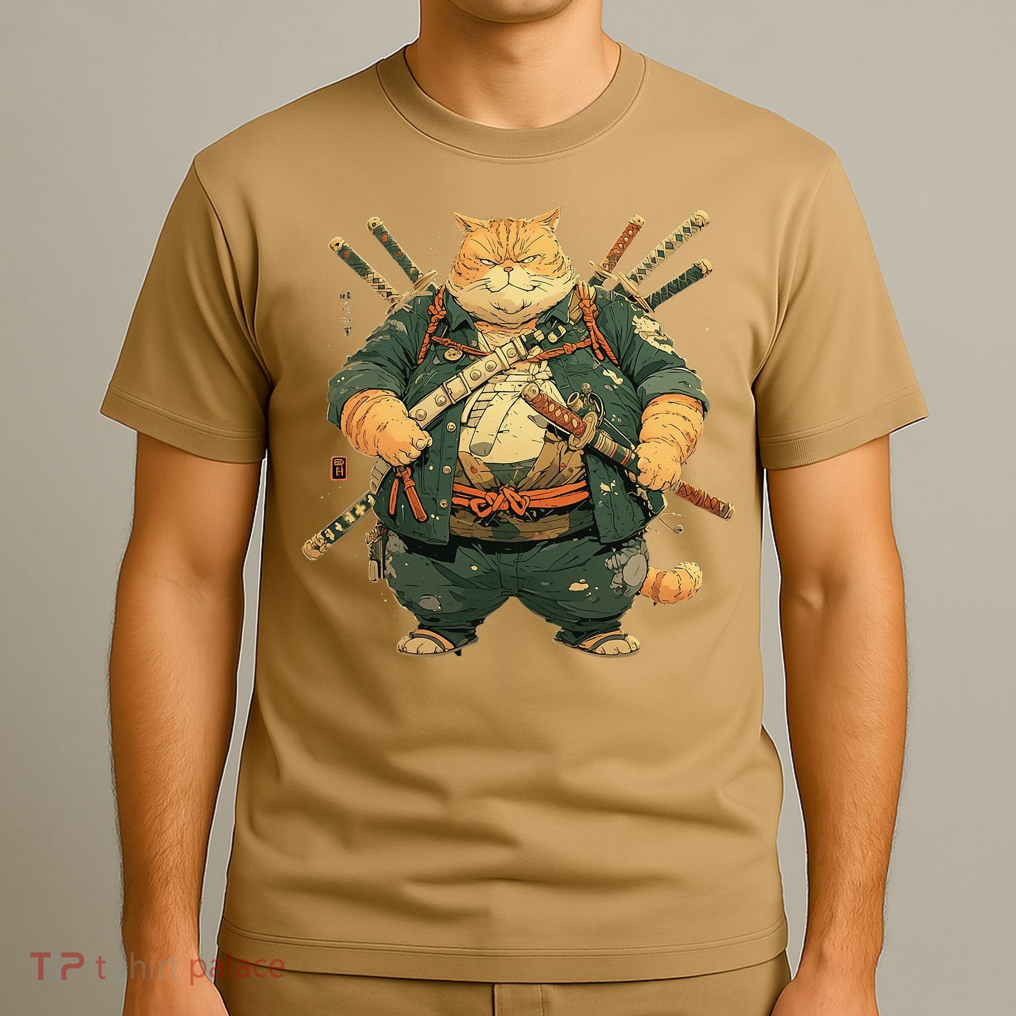 Japanese Art Cat Ninja Ukiyo-e Anime Style Samurai Cat T-Shirt