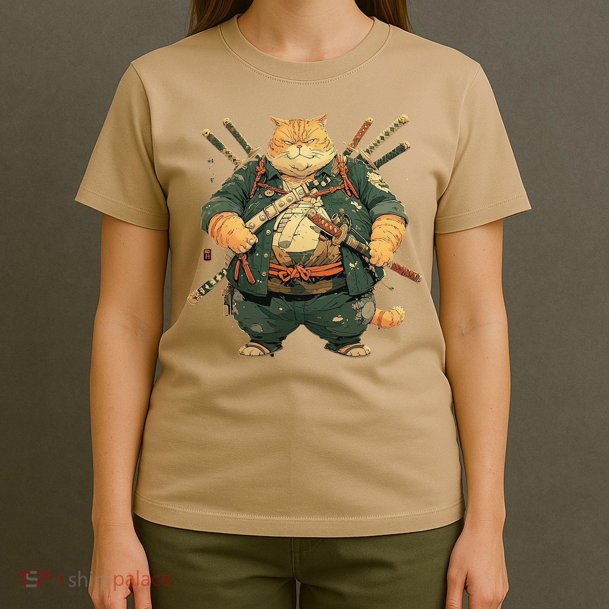 Japanese Art Cat Ninja Ukiyo-e Anime Style Samurai Cat T-Shirt