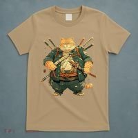 Japanese Art Cat Ninja Ukiyo-e Anime Style Samurai Cat T-Shirt thumb 5