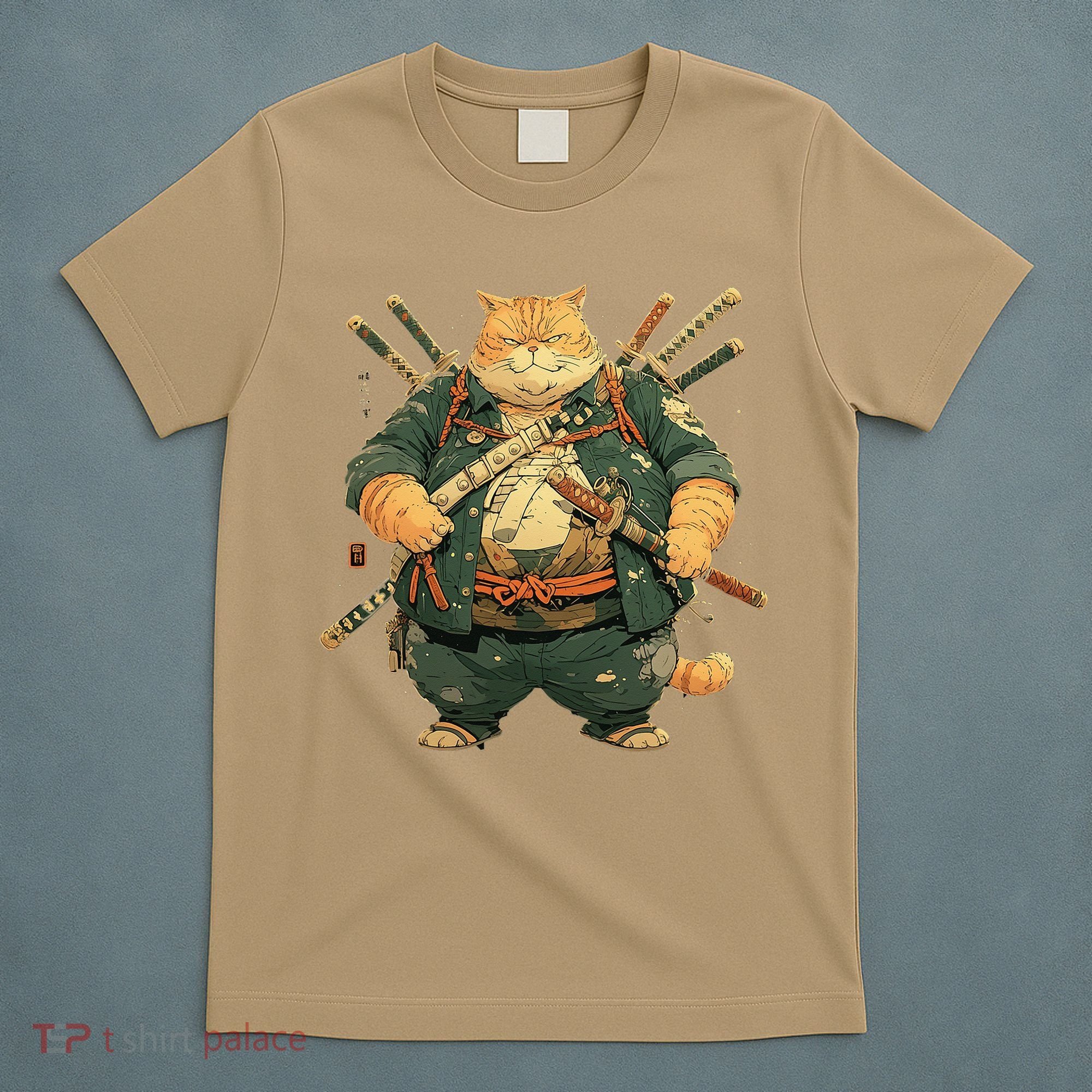 Japanese Art Cat Ninja Ukiyo-e Anime Style Samurai Cat T-Shirt