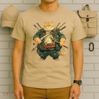 Japanese Art Cat Ninja Ukiyo-e Anime Style Samurai Cat T-Shirt thumb 6