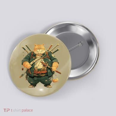 Japanese Art Cat Ninja Ukiyo-e Anime Style Samurai Cat Button