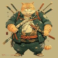 Japanese Art Cat Ninja Ukiyo-e Anime Style Samurai Cat Mousepad thumb 1