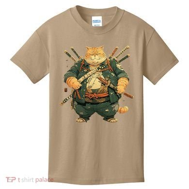 Japanese Art Cat Ninja Ukiyo-e Anime Style Samurai Cat Kids T-Shirt