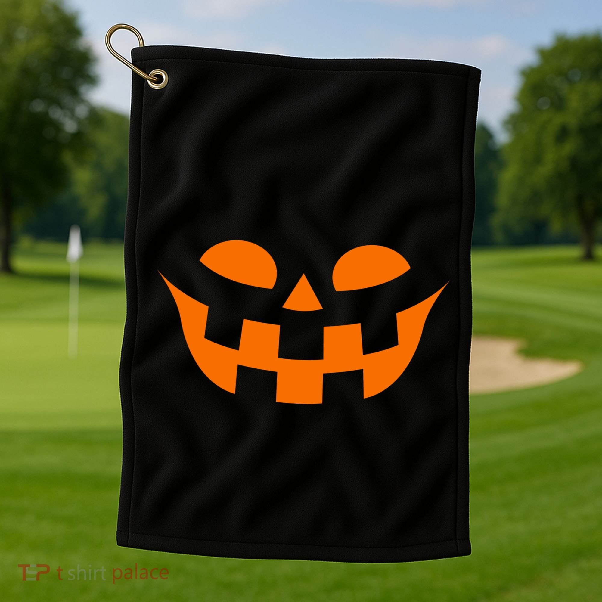 Jack O Lantern Scary Spookey Face Golf Towel