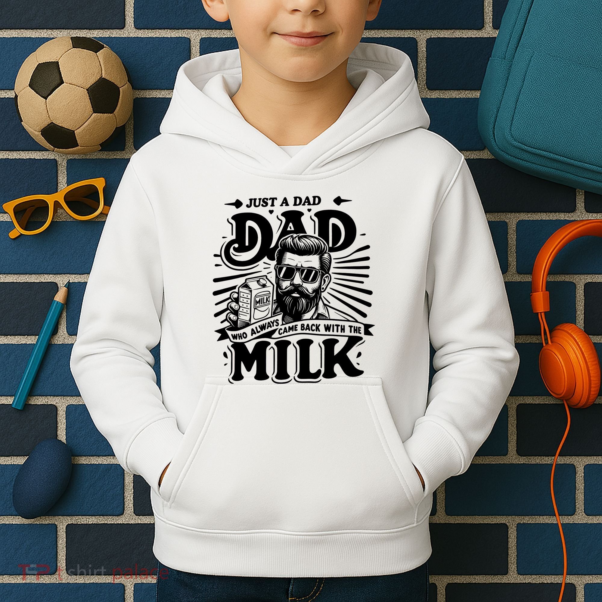 Just A Dad Who Always Came Back With The Milk Funny Father Day Kids Hoodie