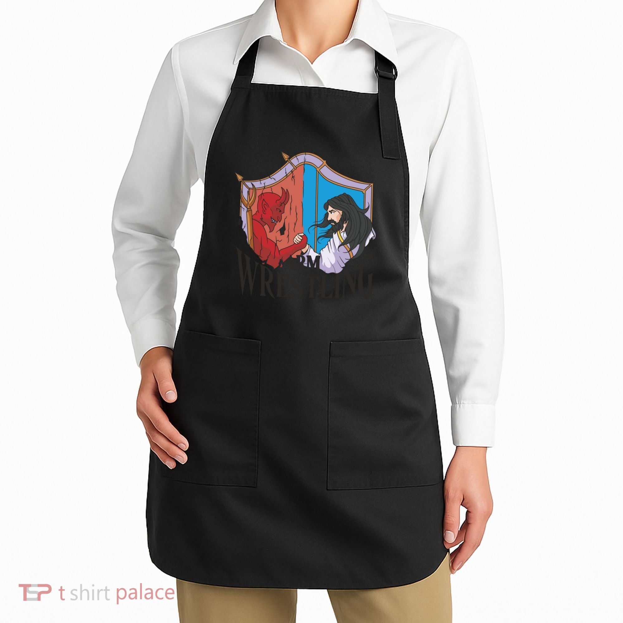 Jesus And Devil Arm Wrestling Apron