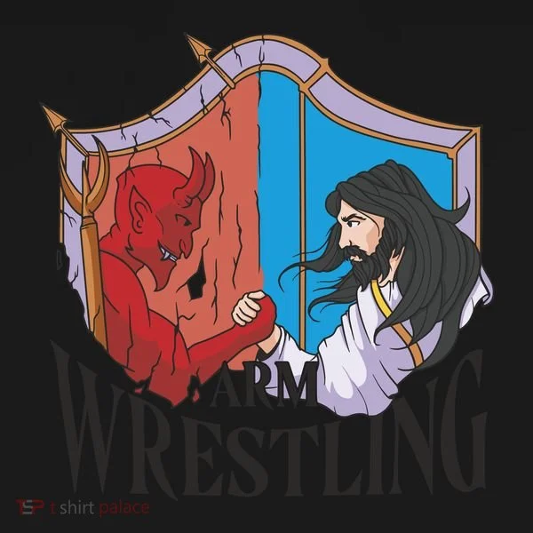 Jesus And Devil Arm Wrestling Bucket Hat