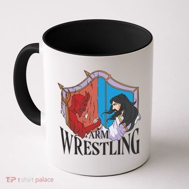 Jesus And Devil Arm Wrestling Coffee Mug