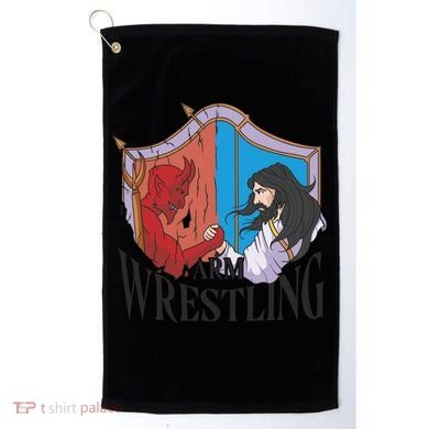 Jesus And Devil Arm Wrestling Golf Towel