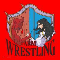 Jesus And Devil Arm Wrestling Santa Hat thumb 1