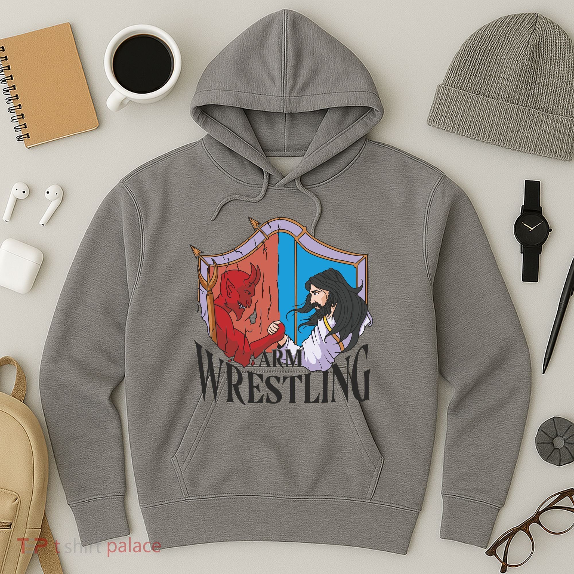 Jesus And Devil Arm Wrestling Hoodie