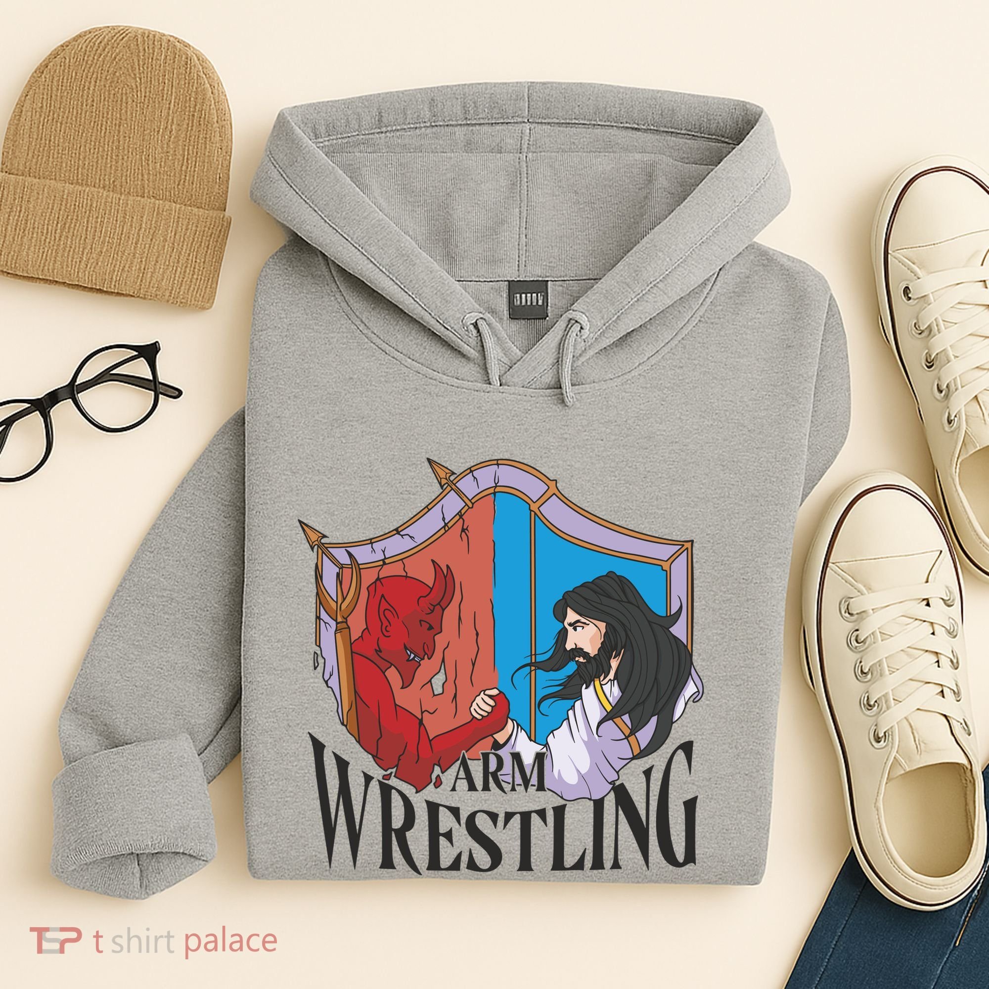 Jesus And Devil Arm Wrestling Hoodie