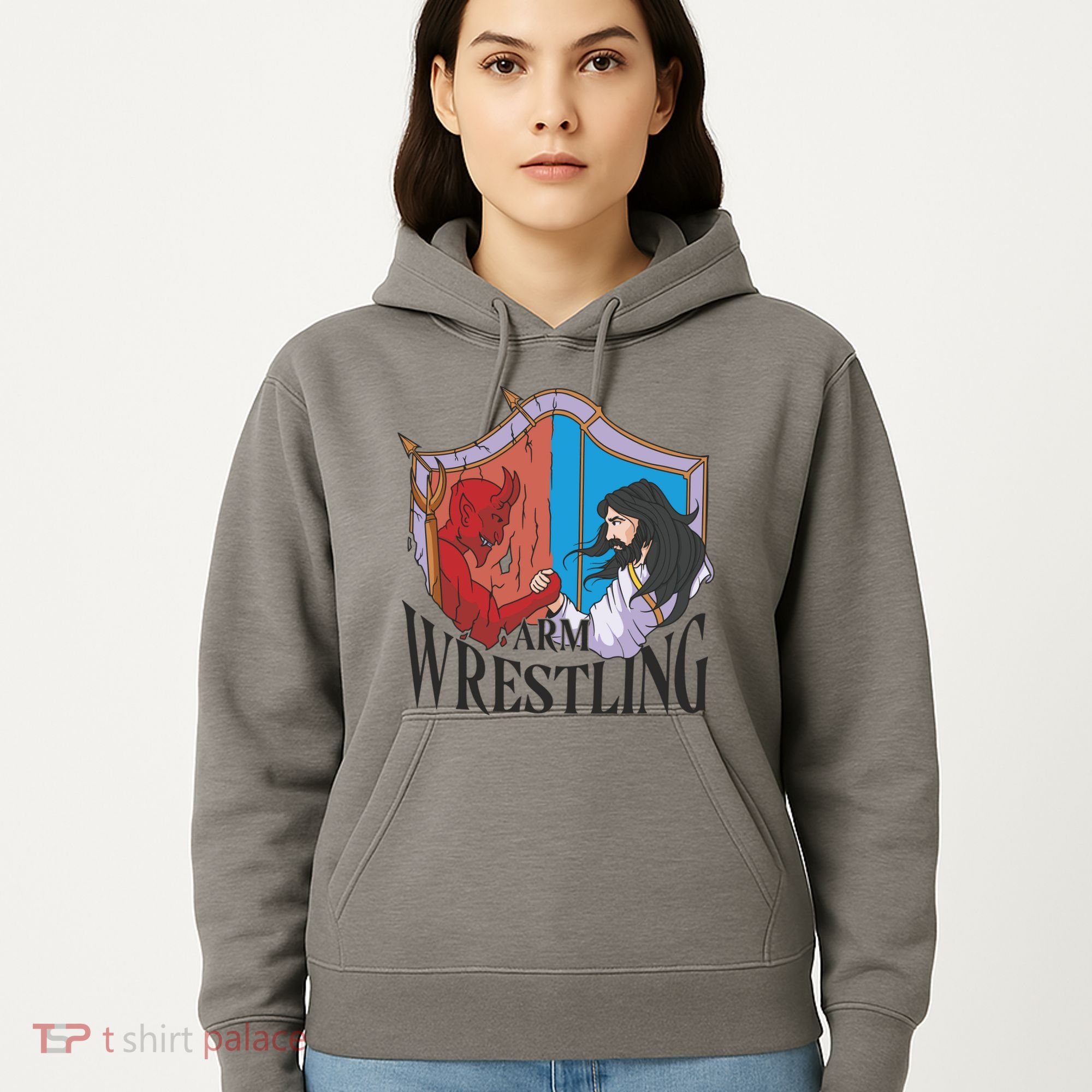 Jesus And Devil Arm Wrestling Hoodie