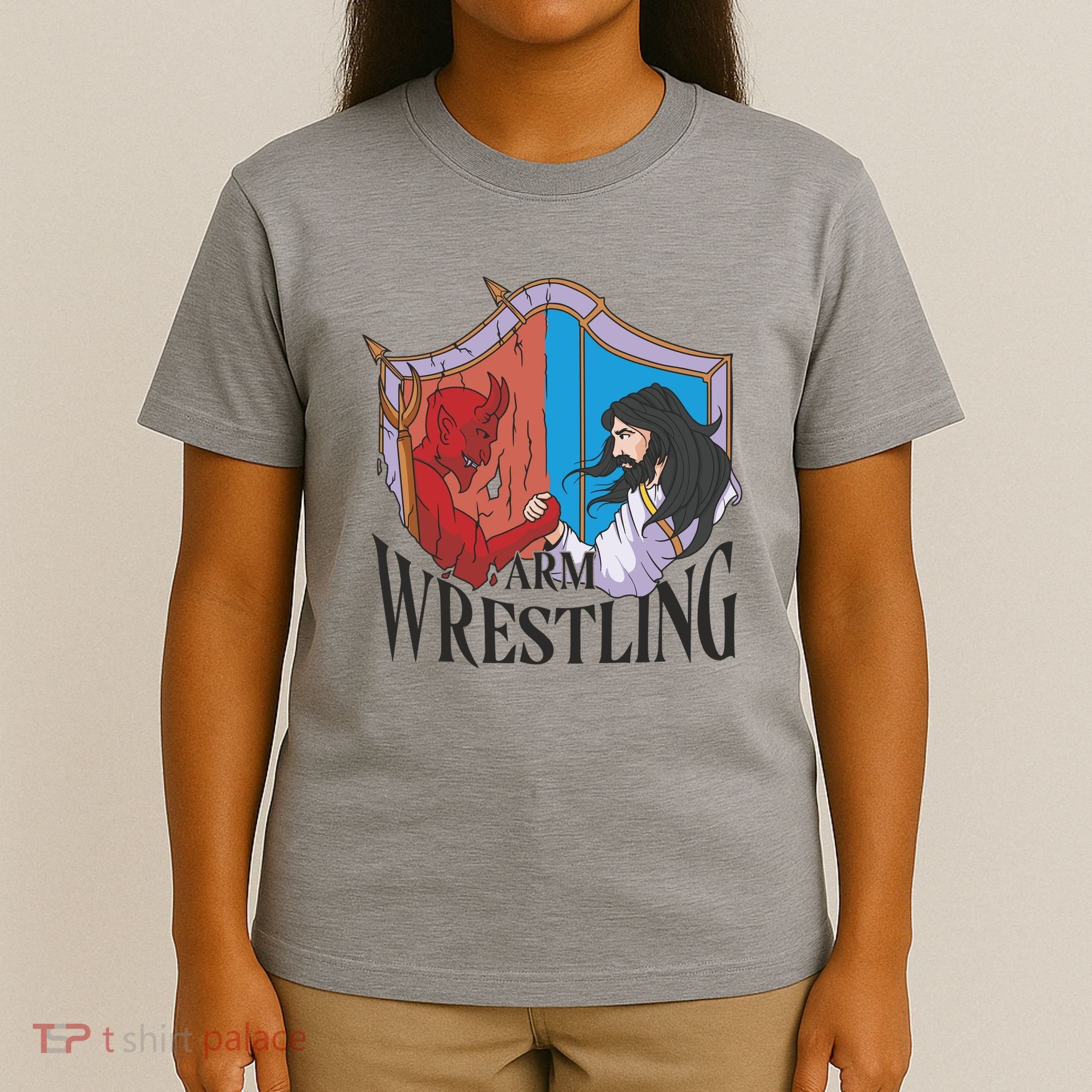 Jesus And Devil Arm Wrestling T-Shirt